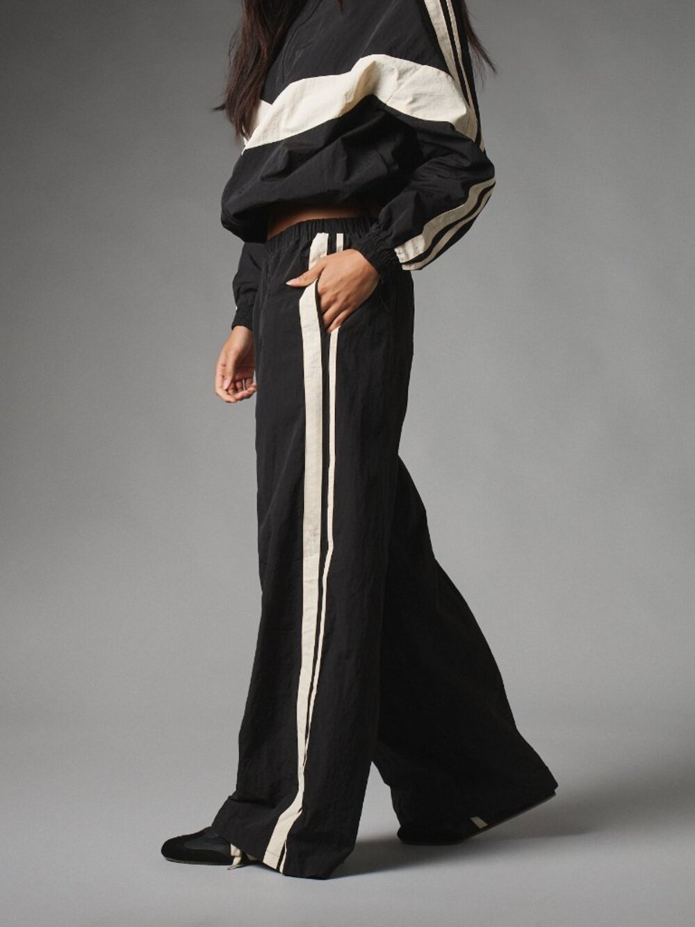 Black and White Sexy Women's Loose Wide Leg Track Pants